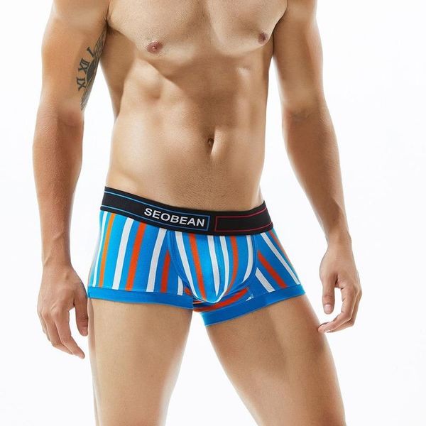 

underpants seobean hibbin men's cotton color striped flat-angle panties legs mouthful u convex bag comfortable four-corner man, Black;white