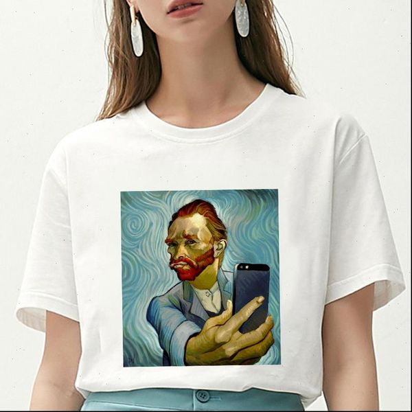 

women t shirt summer spoof van gogh oil art printed female casual funny tshirt graphic tee harajuku femme, White
