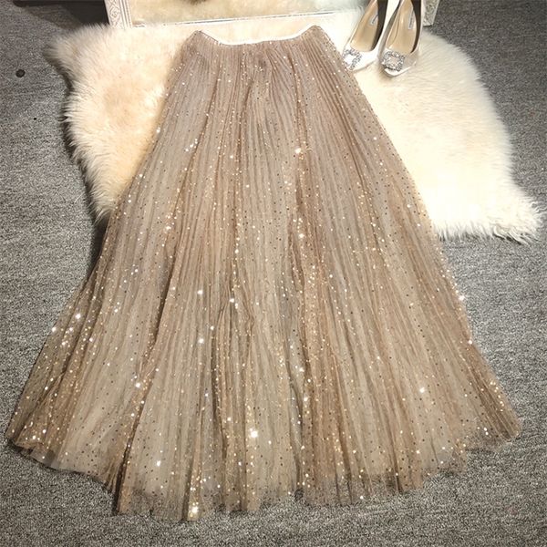 

new dream skirts the beauty stars heavy embroidery sequins sky stars glitter gauze skirt 210319, Black