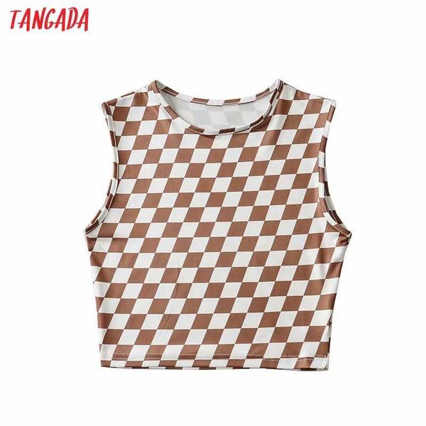 

tangada women plaid print big strethy crop tank sleeveless female short fe12 210609, White