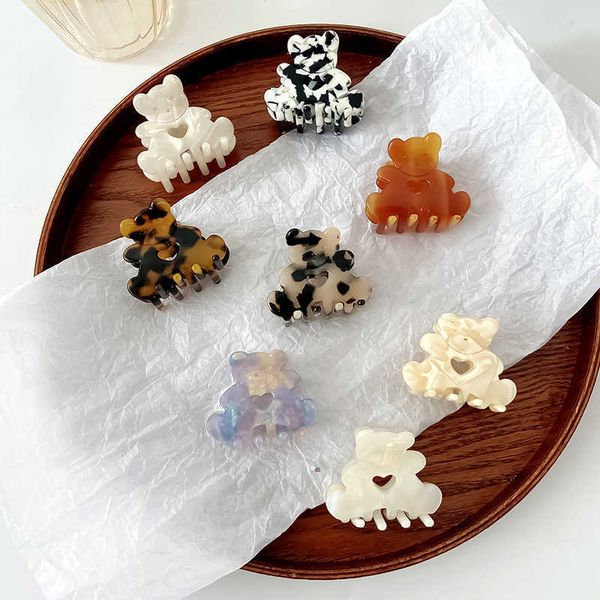 

new acetate plate bear hairpin leopard cow small grab cute girl braided hairpin headpiece, Slivery;white