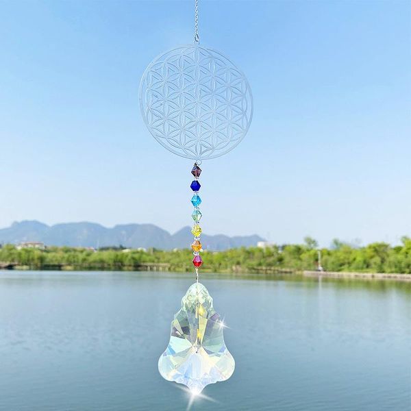 

decorative objects & figurines metal crystal flower of life suncatcher rainbow maker window hanging ornament souvenir home garden jewelry