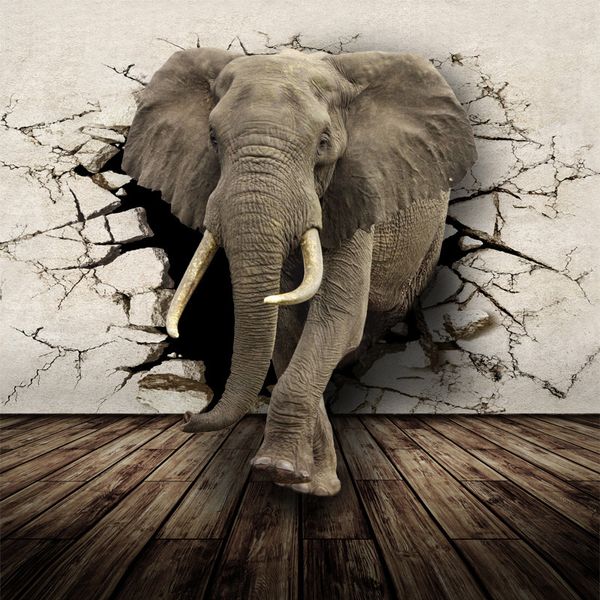 Benutzerdefinierte 3D lebensechte Tierwandbild Nashorn Löwe Elefanten Fototapete Vliespapier Tapeten Kinderzimmer Sofa TV Hintergrund