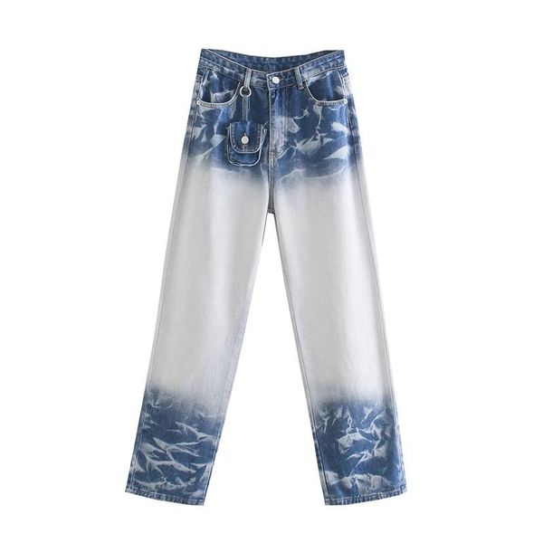 

women's jeans zxqj women 2021 fashion belt bag paneled vintage high waist zipper female trousers mujer, Blue