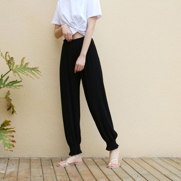 

women's pants & capris wear, summer 2021, lazybones, pleated ankle-length turnip pants, plus size haren slacks, Black;white