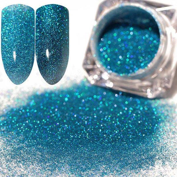 

1set holographic laser ultra fine nail glitter powder dust chrome silver shiny +blue diy art pigment decoration1, Silver;gold