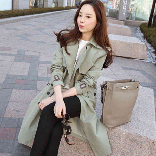 

women's trench coats spring long trench coat for casual woman thin double breasted female jacket with pocket m958, Tan;black