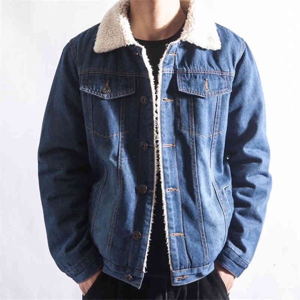 

downs winter fashion warm fleece coat denim men's jacket plus 2xl, Black