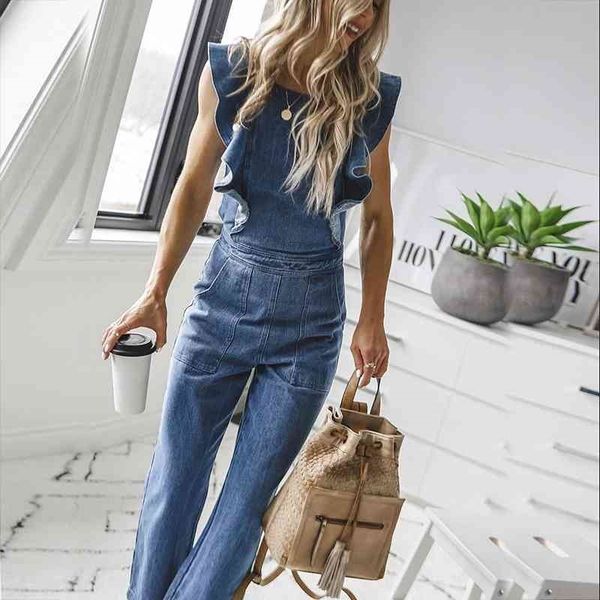 

women jumpsuit casual vintage backless romper denim overalls 210326, Black;white