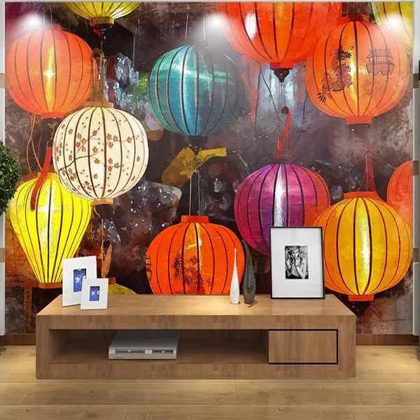 

wallpapers customized personalized modern hand-painted lanterns oil murals art wall cloth living room background 3d wallpaper