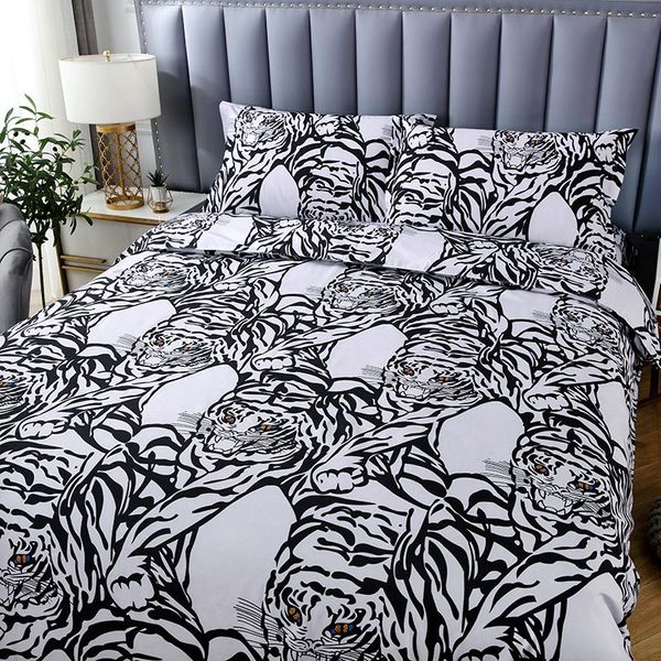 

bedding sets nordic minimalist set fashion white tiger 3d printing duvet cover soft and breathable  king pillowcase
