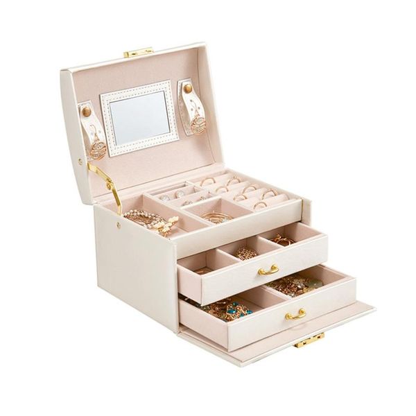 

princess-style jewelry box leather cosmetic jewel case upscale organizer birthday gift wedding storage boxes & bins