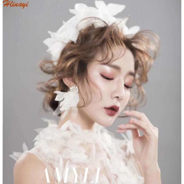 

stingy brim hats hlinayi 2021 bride handmade hat earrings set wedding studio pography headdress, Blue;gray