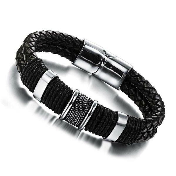 

charm bracelets mens leather genuine braided bracelet for men wristband bangle, Golden;silver