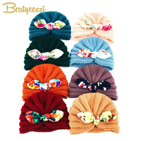 

caps & hats baby beanie hat knitted turban headwear kids ears winter girl toddler born cap infant bonnet, Yellow