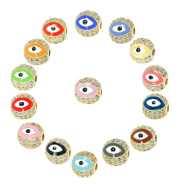 

factory sale enameled 10mm evil eye beads charm diamond acessories for diy men women gift jewelry making, Bronze;silver