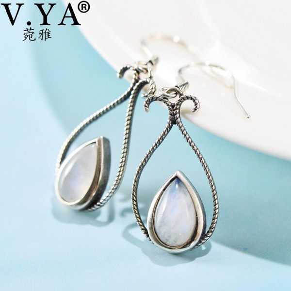 

dangle & chandelier v.ya 925 sterling silver fashion round drop moonstone earrings woven wild for women water fine jewelry