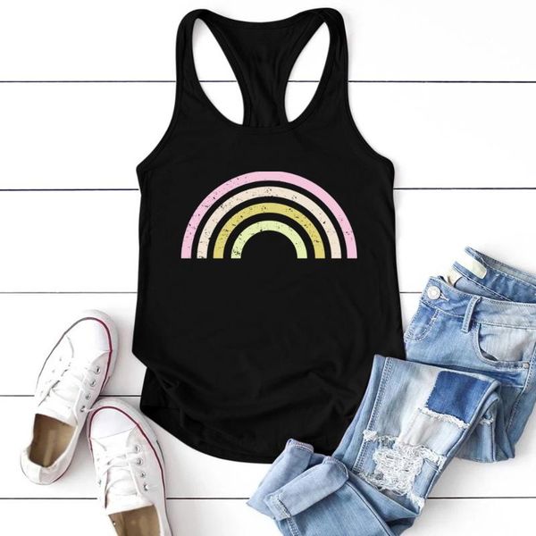 

women's tanks & camis rainbow printing tank women sleeveless summer vest for girls fashion round neck graphic cotton female ropa mu, White