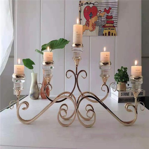 

candle holders crystal candlestick decoration acrylic 3/5 head metal holder wedding festival party supplies