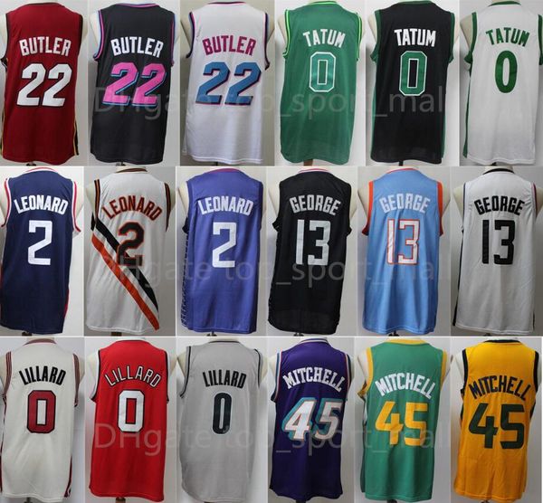 Team Basketball Jimmy Butler Maglie 22 Damian Lillard 0 Jayson Tatum Paul George 13 Kawhi Leonard 2 Donovan Mitchell 45 Camicia uniforme sportiva da uomo cucita