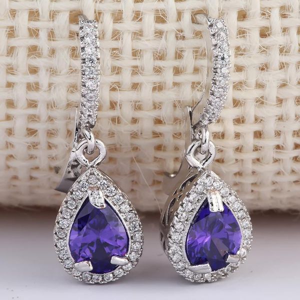 

pinkpurple water drop cz zircon jewelry long dangle earrings brincos pendiente for women gifts boucle d'oreille z3k339 & chandelier, Silver