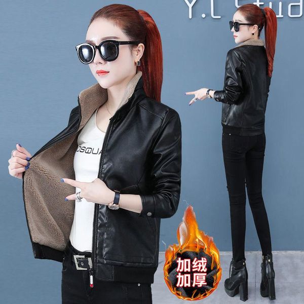 

women's leather & faux 2021 spring autumn women loose pu windbreaker female black jacket trench coat ladies slim warm streetwear q31