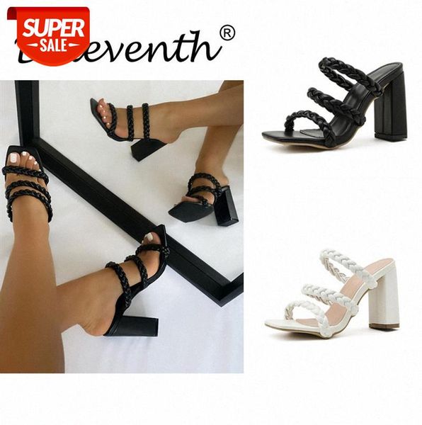 

zi ling european and american woven square toe solid color thick heel sandals plus size women's shoes #b67x, Black