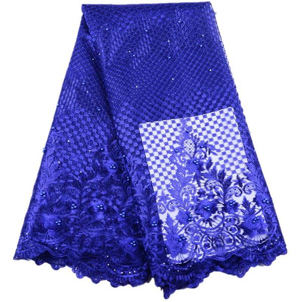 

ribbon african lace fabrics latest bridal net fabric for wedding beaded french blue color s1518, Pink;blue
