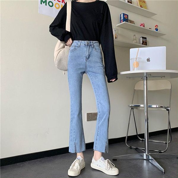 

women's jeans dd0356 the high-waist slimming nine-point pants trendy, Blue