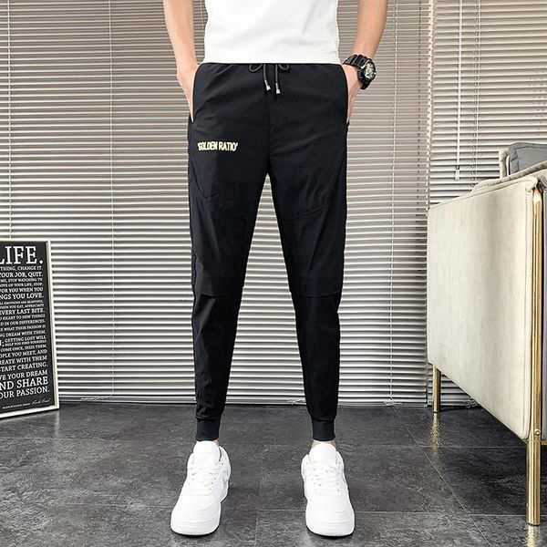 

korean summer thin harem pants men clothing 2021 ankle length slim fit hip hop casual mens joggers trousers black streetwear 36 men's