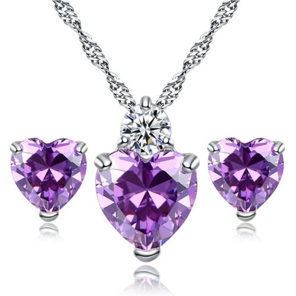 

earrings & necklace cz heart love pedant jewelry sets for women girls, Silver