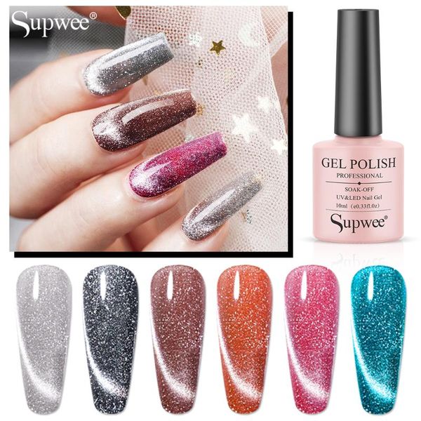 

nail gel supwee 10ml sparkling polish reflective glitter shining art semi permanent nails varnish for manicure, Red;pink
