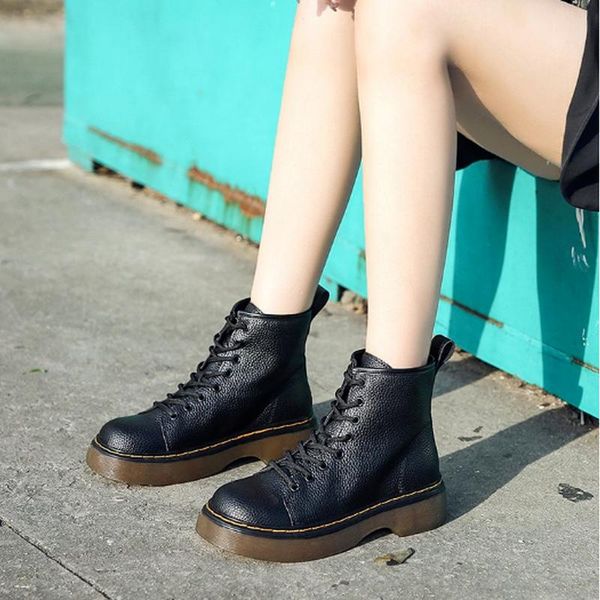 

boots 2021 fashion outdoor black and white women's shoes thick-soled ankle british style round toe women