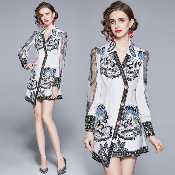 

boutique dress 2021 spring irregular women's lapel short long sleeve print, Black;pink
