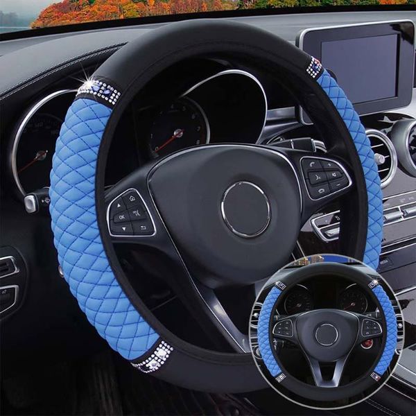 

steering wheel covers interior cover 1 pcs anti-slip black + blue car diamond