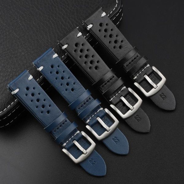 

watch bands genuine leather band 18mm 20mm 22mm sports breathable wristband watchstrap for men women, Black;brown