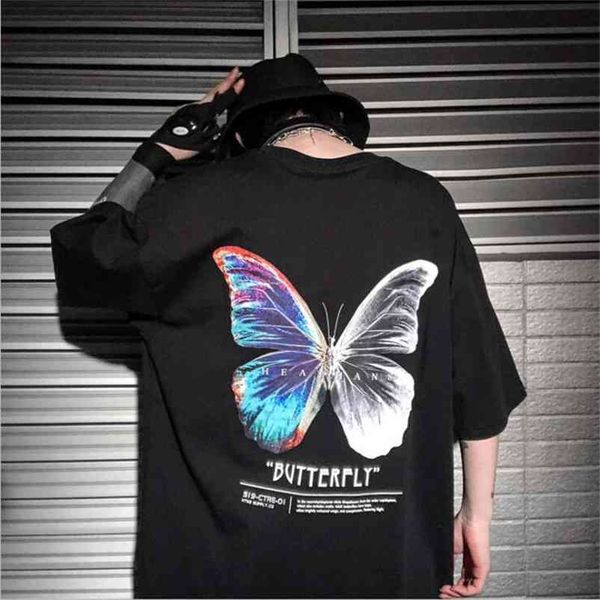 

dropshipping hip hop t-shirt oversize harajuku fashion streetwear for women color butterfly tshirt short sleeve cotton t-shirt 210322, White;black