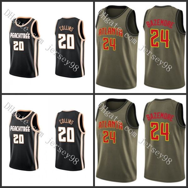 

atlanta hawks men #20 john collins #24 kent bazemore men retro jersey, Black