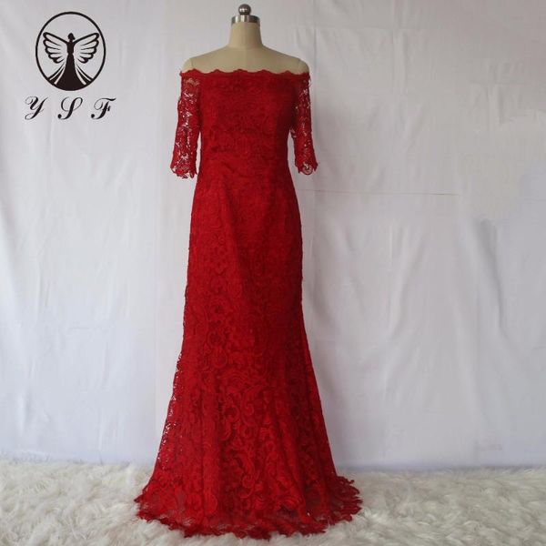 

party dresses 2k17 selling vestidos de fiesta red boat neck half sleeve lace floor length mermaid evening, White;black