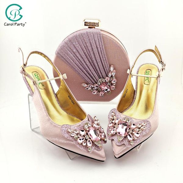 

italian design 2021 nigerian fashion butterfly-kond style colorful crystal party ladies shoes and bag set in pink color dress, Black