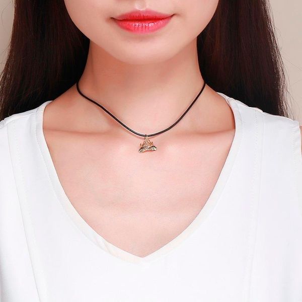 

pendants cute kids gesture signal hands love you charm pingente choker necklace for women girls jewelry real leather chain, Black