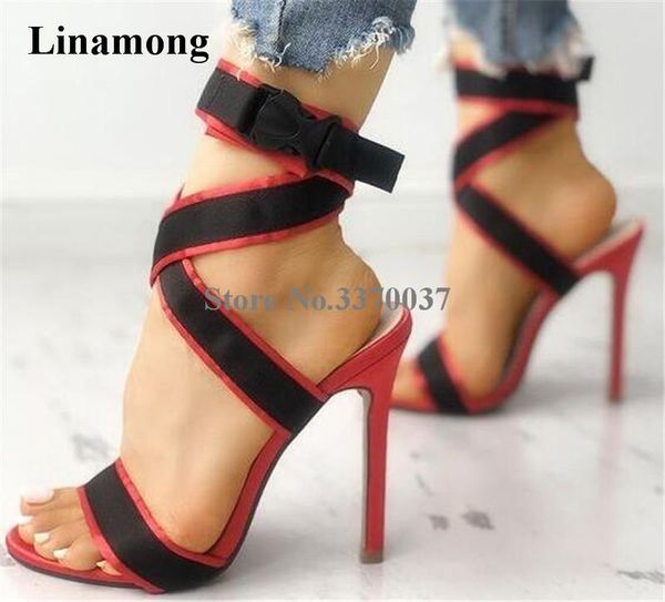 

summer fashion women open toe suede leather patchwork straps thin heel sandals ankle strap high dress shoes, Black