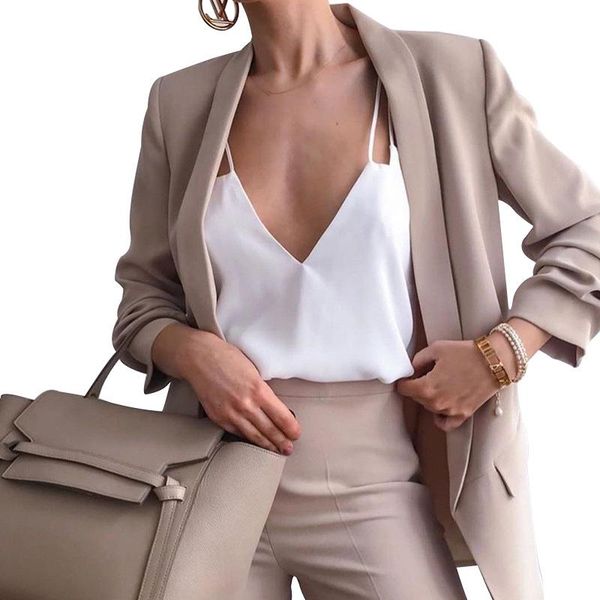 

women's suits & blazers cinessd women slim blazer coat cardigan jackets notched long sleeves casual 2021 summer autumn solid pocket plu, White;black