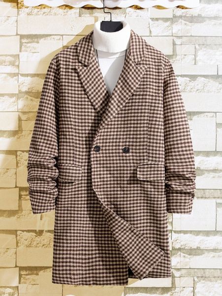 

men houndstooth print overcoat without sweater x6a6#, Black;brown