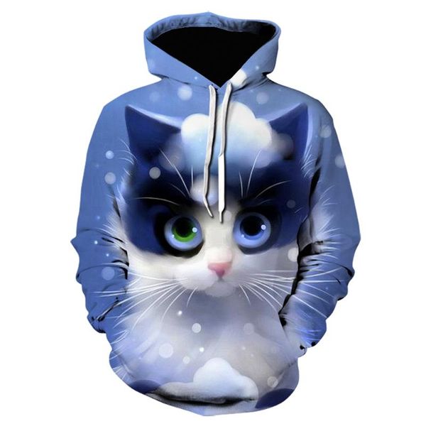 

men's hoodies & sweatshirts 2021 fall and women's long sleeve 3d printing cute cat sweatshirt pullover fashion hoodie animal, Black