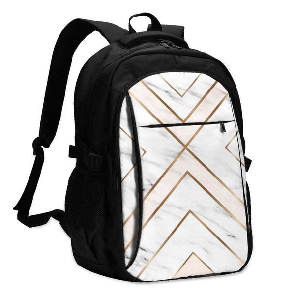 

backpack usb charge women gold geometric marble student letters print school bag teenager girls
