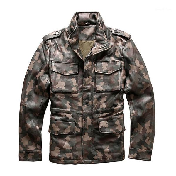 

asian read description size army camouflage overcoat genuine sheep leather m65 outerwear mens rider jacket 2133 men's & faux, Black