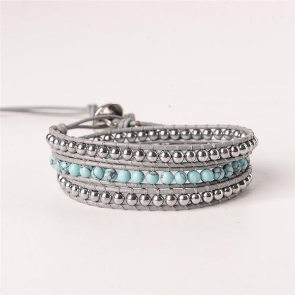 

tennis women boho bracelet natural stone 3x leather wrap beaded, Golden;silver