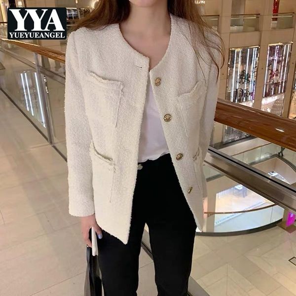 

women's jackets fashion single breasted o-neck womens tweed korean pockets slim streetwear female outerwear coats jaqueta feminina, Black;brown