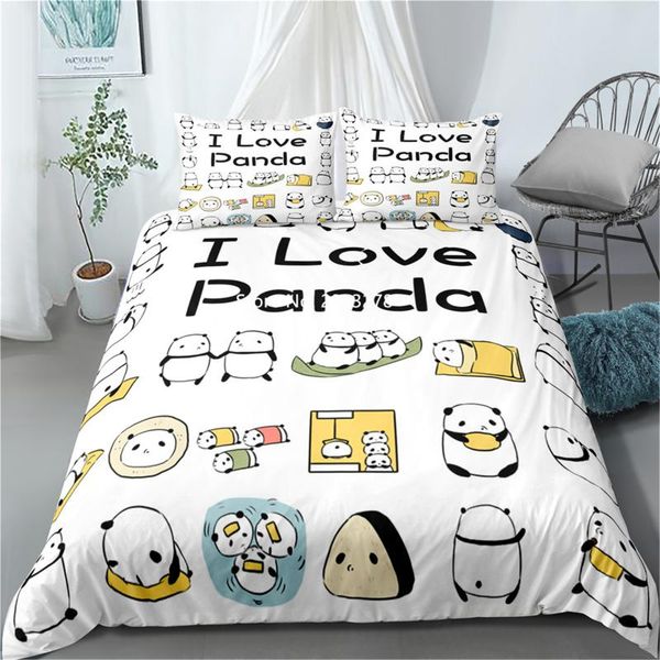 

bedding sets home textile cute panda pattern cartoon white duvet quilt cover pillowcase set children bedroom decoration